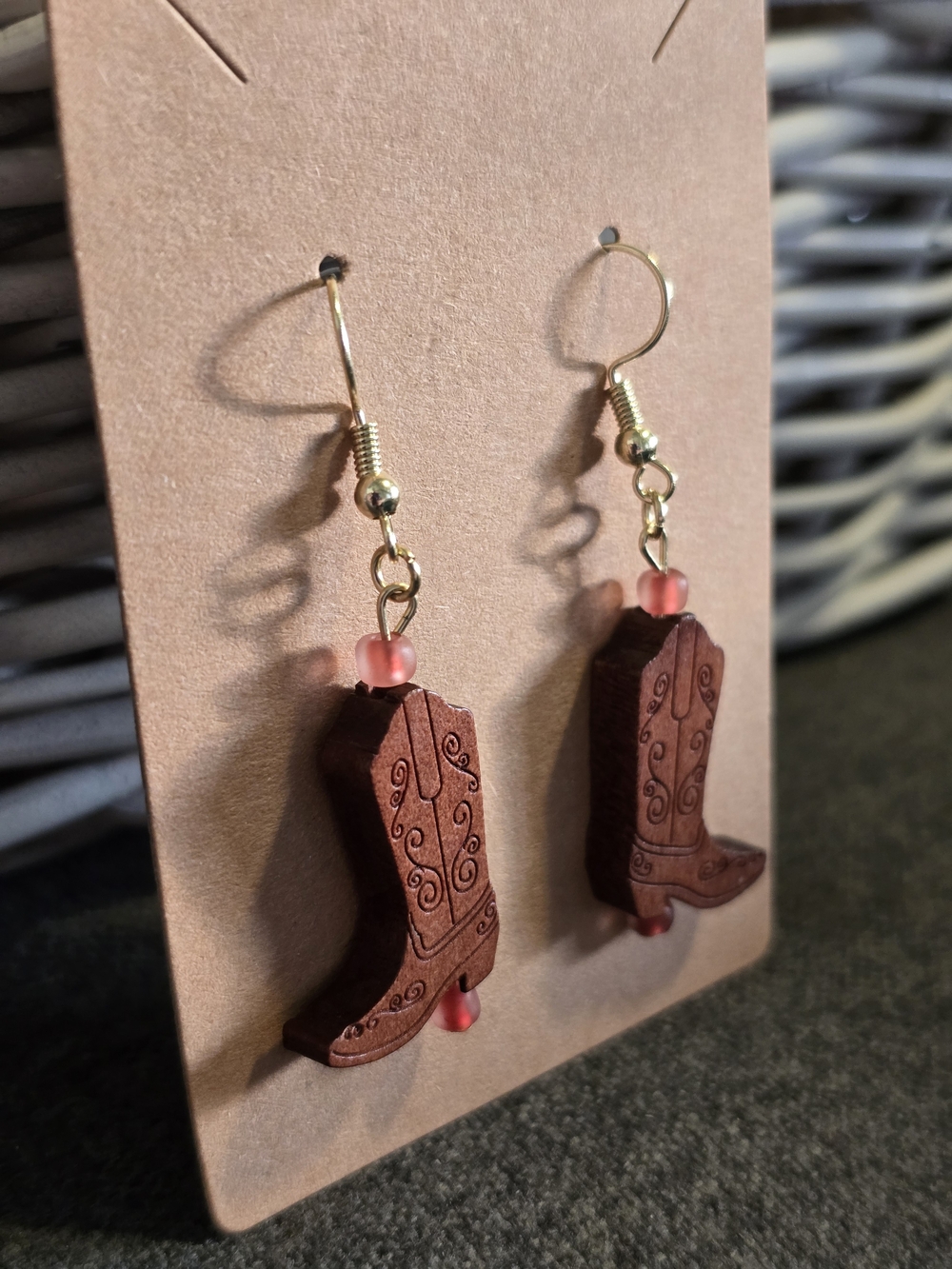 Western Chic Laser-Engraved Wooden Cowboy Boot Earrings